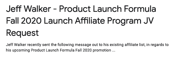 Product Launch Formula Fall 2020 launch high-ticket affiliate program JV request - Pre-Launch Begins: Tuesday, September 8th 2020 - Launch Day: Monday, September 14th 2020