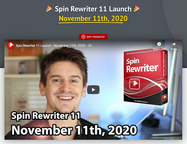 Aaron Sustar - Spin Rewriter 11 article spinning tool launch affiliate program JV invite - Launch Day: Wednesday, November 11th 2020