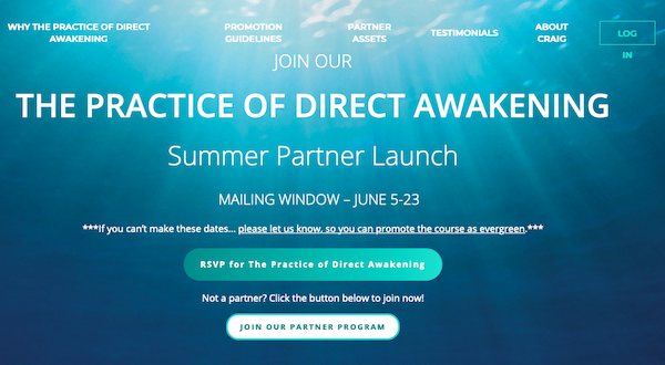 Evolving Wisdom - Craig Hamilton - Practice Of Direct Awakening Summer 2021 Launch Affiliate Program JV Invite - Launch Day: Saturday, June 5th 2021 - Wednesday, June 23rd 2021