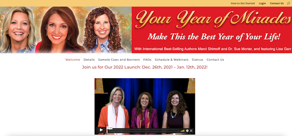 Marci Shimoff, Dr Sue Morter + Lisa Garr - Your Year Of Miracles 2022 Launch Affiliate Program JV Invite Page - Launch Day: Sunday, December 26th 2021 - Wednesday, Jan. 12th, 2022