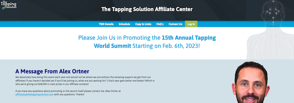 Alex + Nick + Jessica Ortner - 15th Annual Tapping World SummitLaunch Affiliate Program JV Invite Page - Pre-Launch Begins: Monday, February 6th 2023 - Launch Day: Thursday, February 16th 2023