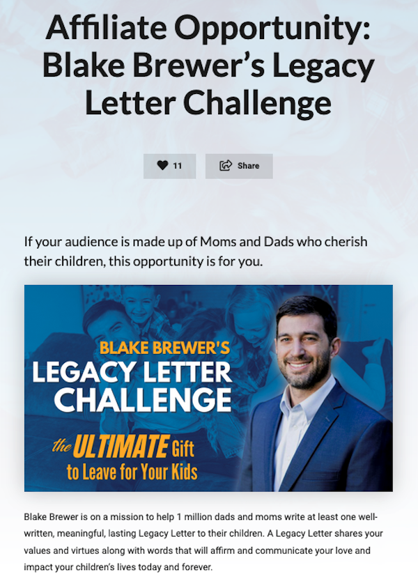Blake Brewer - The Legacy Letter Challenge Evergreen Affiliate Program JV Invite Page - Evergreen Affiliate Program Announced: Saturday, January 21st 2023