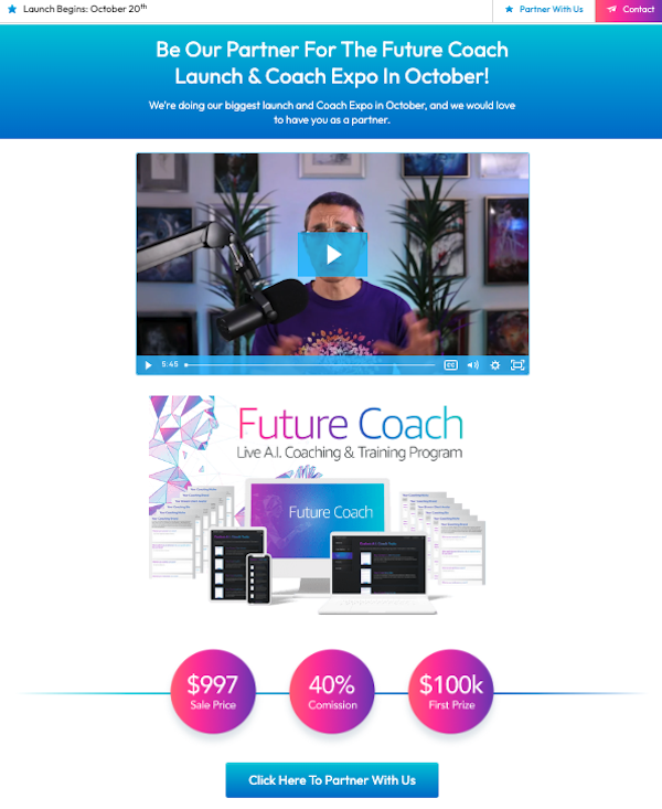 Eben Pagan - Future Coach - Live AI Coaching And Training Program Launch Affiliate Program JV Invite Page - Pre-Launch Begins: Friday, October 20th 2023 - Launch Day: Tuesday, November 7th 2023 - Thursday, November 9th 2023 - Grab Your Share Of $398+ Per Sale Commission!