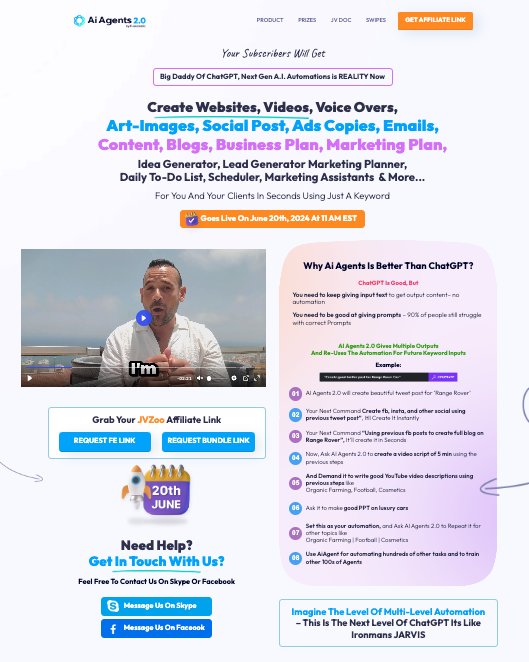 Firas Alameh + Rahul Gupta - AI Agents 2.0 Launch Affiliate Program JV Invite Page Pre-Launch Begins TODAY Sunday, June 16th 2024 Launch Day: Thursday, June 20th 2024 @ 11AM EST - Thursday, June 27th 2024 @ 11:59PM EST OVER $5K in Launch, Pre-launch Prizes & Many Surprise Contests!