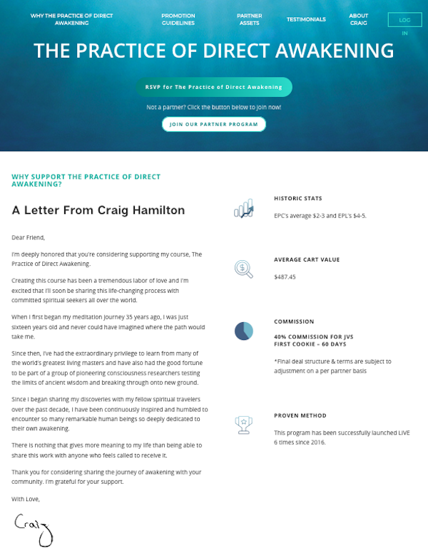 Evolving Wisdom - Craig Hamilton - The Practice Of Direct Awakening 2025 Launch Affiliate Program Registration Page Launch Day: Thursday, May 29th 2025 Earn 40% Affiliate Commission on $497 or 3 X $179!