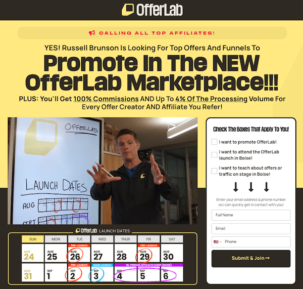 Russell Brunson - OfferLab Marketplace Launch Affiliate Program JV Invite Page - Pre-Launch Begins: Tuesday, August 26th 2025 - Launch Day: Wednesday, September 3rd 2025 - Calling All Top Affiliates!