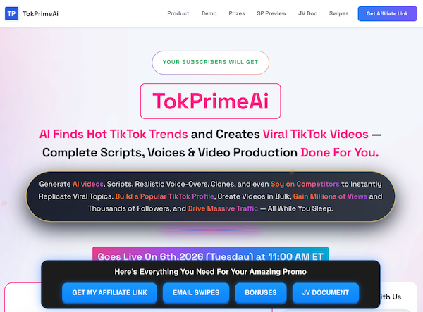 Jai Sharma + Firas Alameh - DeepSmartX - TokPrimeAI Launch Affiliate Program JV Invite Page - Pre-Launch Begins: Saturday, December 27th 2025 - Launch Day: Tuesday, January 6th 2026 - Monday, January 12th @ 11:59PM EST - Grab Your Share of Over $10K in JV Prizes & More!